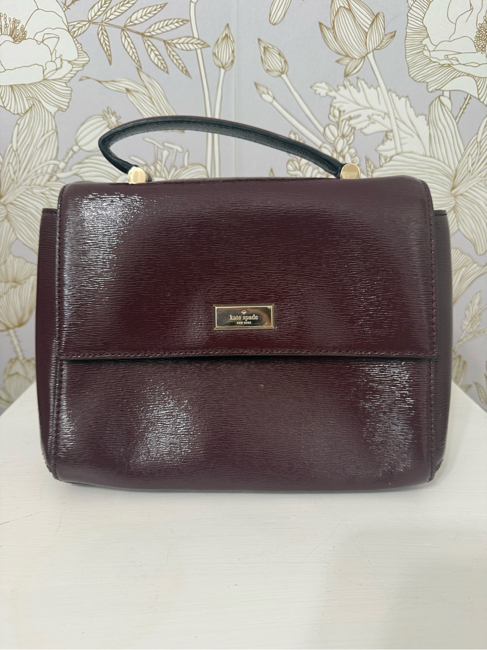 kate spade Patent Leather Burgundy Top-Handle Satchel with Gold Hardware